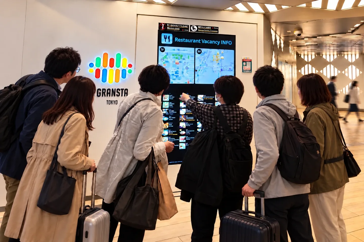 グランスタ東京の混雑を表示するサイネージ