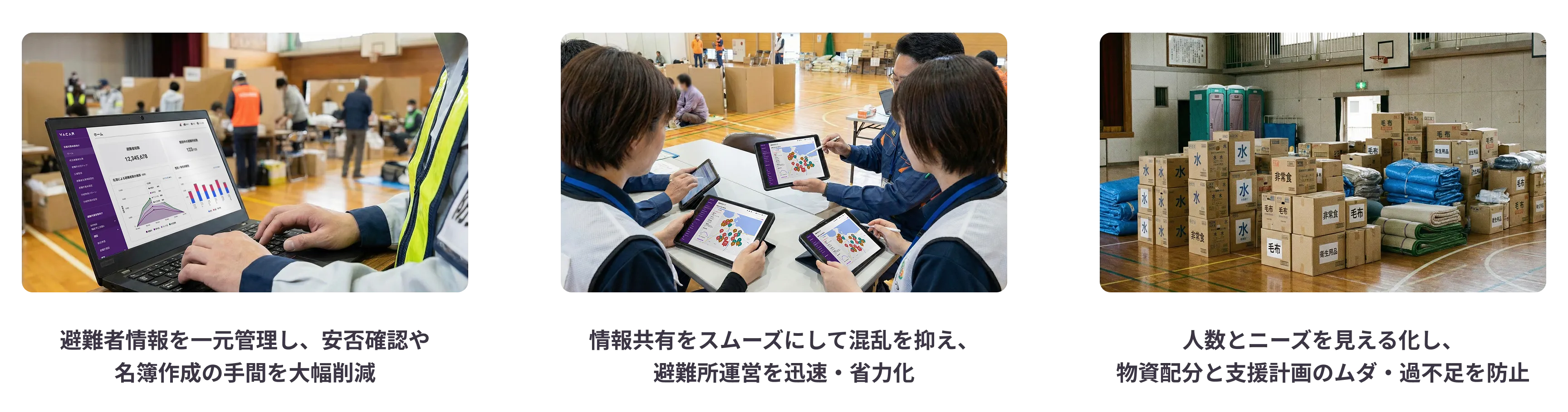 避難者情報を一元管理し、安否確認や名簿作成の手間を大幅削減